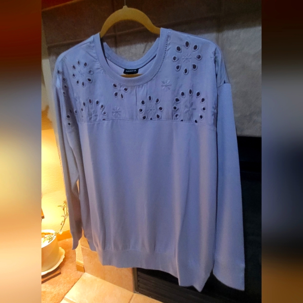 Torrid Blue Crew Neck Sweater with Decorative Cutouts